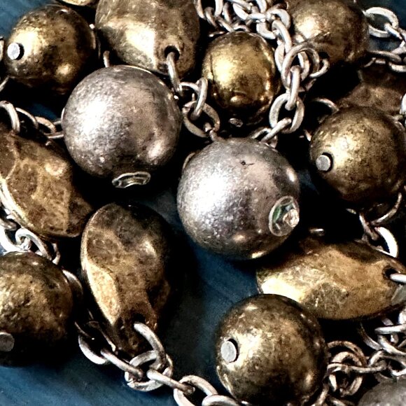 Ruby Rd Long Beaded Necklace Gold Silver Color Beads 35" Silver Tone Chain - Picture 3 of 7